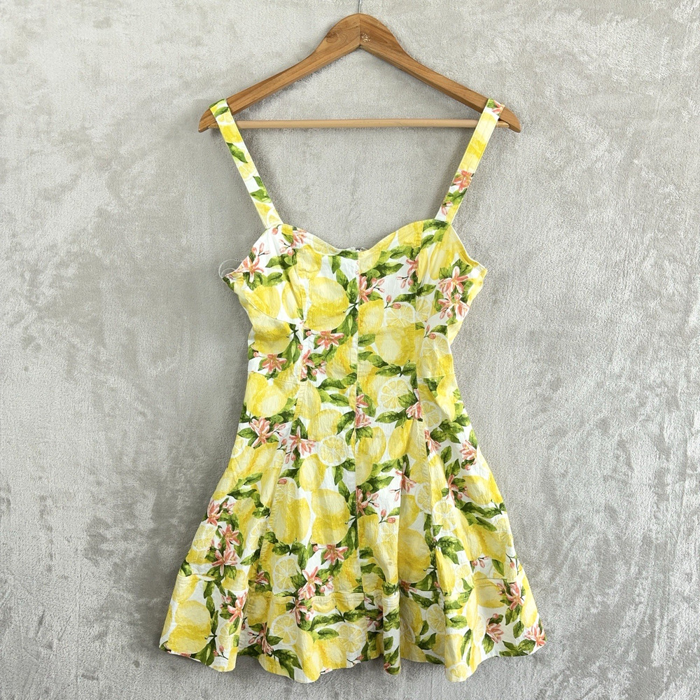 Avec Les Filles Lemon Print Pockets Sweetheart Midi Dress Size 10 Amalfi Coast